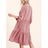 imageDokotoo Dresses for Women 2025 Long Sleeve V Neck Knitted Button Down Elastic Waist Ruffle Tiered Mini Dress with PocketsGossamer Pink