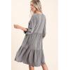 imageDokotoo Dresses for Women 2025 Long Sleeve V Neck Knitted Button Down Elastic Waist Ruffle Tiered Mini Dress with PocketsGray