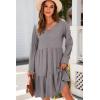 imageDokotoo Dresses for Women 2025 Long Sleeve V Neck Knitted Button Down Elastic Waist Ruffle Tiered Mini Dress with PocketsGray