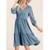 imageDokotoo Dresses for Women 2025 Long Sleeve V Neck Knitted Button Down Elastic Waist Ruffle Tiered Mini Dress with PocketsLapis