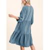 imageDokotoo Dresses for Women 2025 Long Sleeve V Neck Knitted Button Down Elastic Waist Ruffle Tiered Mini Dress with PocketsLapis