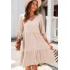 imageDokotoo Dresses for Women 2025 Long Sleeve V Neck Knitted Button Down Elastic Waist Ruffle Tiered Mini Dress with PocketsOatmeal