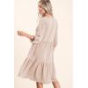imageDokotoo Dresses for Women 2025 Long Sleeve V Neck Knitted Button Down Elastic Waist Ruffle Tiered Mini Dress with PocketsOatmeal