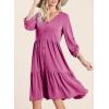 imageDokotoo Dresses for Women 2025 Long Sleeve V Neck Knitted Button Down Elastic Waist Ruffle Tiered Mini Dress with PocketsRose Red