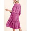 imageDokotoo Dresses for Women 2025 Long Sleeve V Neck Knitted Button Down Elastic Waist Ruffle Tiered Mini Dress with PocketsRose Red