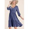 imageDokotoo Dresses for Women 2025 Long Sleeve V Neck Knitted Button Down Elastic Waist Ruffle Tiered Mini Dress with PocketsSail Blue