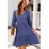 imageDokotoo Dresses for Women 2025 Long Sleeve V Neck Knitted Button Down Elastic Waist Ruffle Tiered Mini Dress with PocketsSail Blue