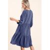 imageDokotoo Dresses for Women 2025 Long Sleeve V Neck Knitted Button Down Elastic Waist Ruffle Tiered Mini Dress with PocketsSail Blue