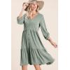 imageDokotoo Dresses for Women 2025 Long Sleeve V Neck Knitted Button Down Elastic Waist Ruffle Tiered Mini Dress with PocketsSmoke Green