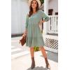 imageDokotoo Dresses for Women 2025 Long Sleeve V Neck Knitted Button Down Elastic Waist Ruffle Tiered Mini Dress with PocketsSmoke Green