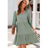 imageDokotoo Dresses for Women 2025 Long Sleeve V Neck Knitted Button Down Elastic Waist Ruffle Tiered Mini Dress with PocketsSmoke Green