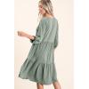imageDokotoo Dresses for Women 2025 Long Sleeve V Neck Knitted Button Down Elastic Waist Ruffle Tiered Mini Dress with PocketsSmoke Green