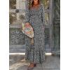 imageDokotoo Fall Dresses for Women 2025 Boho Floral Smocked Empire Waist Square Neck Long Sleeve Button Beach Maxi Dress SundressBlack 10220