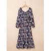 imageDokotoo Fall Dresses for Women 2025 Boho Floral Smocked Empire Waist Square Neck Long Sleeve Button Beach Maxi Dress SundressBlue 10520