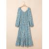 imageDokotoo Fall Dresses for Women 2025 Boho Floral Smocked Empire Waist Square Neck Long Sleeve Button Beach Maxi Dress SundressBlue