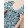 imageDokotoo Fall Dresses for Women 2025 Boho Floral Smocked Empire Waist Square Neck Long Sleeve Button Beach Maxi Dress SundressBlue