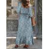 imageDokotoo Fall Dresses for Women 2025 Boho Floral Smocked Empire Waist Square Neck Long Sleeve Button Beach Maxi Dress SundressBlue