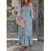 imageDokotoo Fall Dresses for Women 2025 Boho Floral Smocked Empire Waist Square Neck Long Sleeve Button Beach Maxi Dress SundressBlue