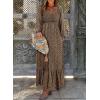 imageDokotoo Fall Dresses for Women 2025 Boho Floral Smocked Empire Waist Square Neck Long Sleeve Button Beach Maxi Dress SundressBrown