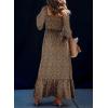 imageDokotoo Fall Dresses for Women 2025 Boho Floral Smocked Empire Waist Square Neck Long Sleeve Button Beach Maxi Dress SundressBrown