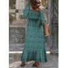 imageDokotoo Fall Dresses for Women 2025 Boho Floral Smocked Empire Waist Square Neck Long Sleeve Button Beach Maxi Dress SundressGreen