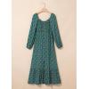 imageDokotoo Fall Dresses for Women 2025 Boho Floral Smocked Empire Waist Square Neck Long Sleeve Button Beach Maxi Dress SundressGreen