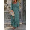 imageDokotoo Fall Dresses for Women 2025 Boho Floral Smocked Empire Waist Square Neck Long Sleeve Button Beach Maxi Dress SundressGreen
