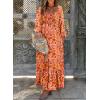 imageDokotoo Fall Dresses for Women 2025 Boho Floral Smocked Empire Waist Square Neck Long Sleeve Button Beach Maxi Dress SundressOrange