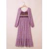 imageDokotoo Fall Dresses for Women 2025 Boho Floral Smocked Empire Waist Square Neck Long Sleeve Button Beach Maxi Dress SundressPurple