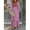 imageDokotoo Fall Dresses for Women 2025 Boho Floral Smocked Empire Waist Square Neck Long Sleeve Button Beach Maxi Dress SundressPurple