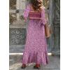 imageDokotoo Fall Dresses for Women 2025 Boho Floral Smocked Empire Waist Square Neck Long Sleeve Button Beach Maxi Dress SundressPurple