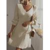 imageDokotoo Fall Dresses for Women 2025 Trendy V Neck Knit A Line Long Sleeve Dress Sweater DressA1 Apricot