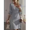imageDokotoo Fall Dresses for Women 2025 Trendy V Neck Knit A Line Long Sleeve Dress Sweater DressA1 Gray