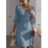 imageDokotoo Fall Dresses for Women 2025 Trendy V Neck Knit A Line Long Sleeve Dress Sweater DressAshleigh Blue