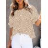 imageDokotoo Floral Print Blouses for Women Crewneck Smocked Puff Sleeve Shirts Casual Babydoll Tops1 Brown