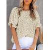imageDokotoo Floral Print Blouses for Women Crewneck Smocked Puff Sleeve Shirts Casual Babydoll Tops1 Khaki