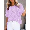 imageDokotoo Floral Print Blouses for Women Crewneck Smocked Puff Sleeve Shirts Casual Babydoll Tops1 Light Purple