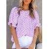 imageDokotoo Floral Print Blouses for Women Crewneck Smocked Puff Sleeve Shirts Casual Babydoll Tops1 Light Purple