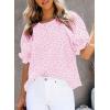 imageDokotoo Floral Print Blouses for Women Crewneck Smocked Puff Sleeve Shirts Casual Babydoll Tops1 Pink