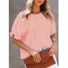 imageDokotoo Floral Print Blouses for Women Crewneck Smocked Puff Sleeve Shirts Casual Babydoll Tops1 Red