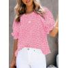 imageDokotoo Floral Print Blouses for Women Crewneck Smocked Puff Sleeve Shirts Casual Babydoll Tops1 Rose