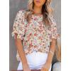 imageDokotoo Floral Print Blouses for Women Crewneck Smocked Puff Sleeve Shirts Casual Babydoll Tops2 Orange