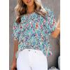 imageDokotoo Floral Print Blouses for Women Crewneck Smocked Puff Sleeve Shirts Casual Babydoll Tops2 Sky Blue
