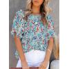 imageDokotoo Floral Print Blouses for Women Crewneck Smocked Puff Sleeve Shirts Casual Babydoll Tops2 Sky Blue