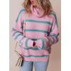 imageDokotoo Sweaters for Women Casual Long Sleeve Turtleneck Knit Striped Color Block Loose Pullover Jumpers Tops
