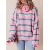 imageDokotoo Sweaters for Women Casual Long Sleeve Turtleneck Knit Striped Color Block Loose Pullover Jumpers Tops