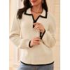 imageDokotoo Sweaters for Women Fashion Long Sleeve Lapel Collar V Neck Casual Knit Color Block Pullover Sweater Jumpers TopsApricot