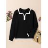 imageDokotoo Sweaters for Women Fashion Long Sleeve Lapel Collar V Neck Casual Knit Color Block Pullover Sweater Jumpers TopsBlack