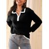 imageDokotoo Sweaters for Women Fashion Long Sleeve Lapel Collar V Neck Casual Knit Color Block Pullover Sweater Jumpers TopsBlack