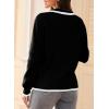 imageDokotoo Sweaters for Women Fashion Long Sleeve Lapel Collar V Neck Casual Knit Color Block Pullover Sweater Jumpers TopsBlack
